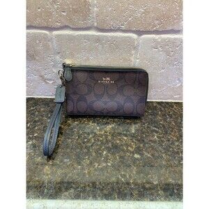 Coach Double Corner Zip Wristlet In Signature Canvas EUC